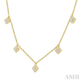 5/8 Ctw Clover Round Cut Diamond Station Necklace in 14K Yellow Gold